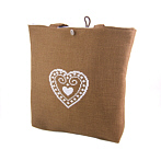 Brown Linen Handbag, Cross Stitch Blue Heart